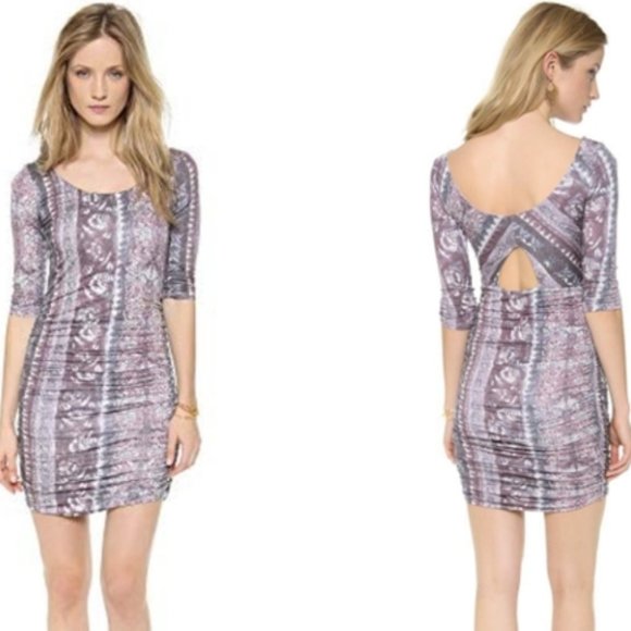 Free People Size XS Jasmine Ruched Cutout Scoop Neck Bodycon Mini Boho Dress - Picture 1 of 8